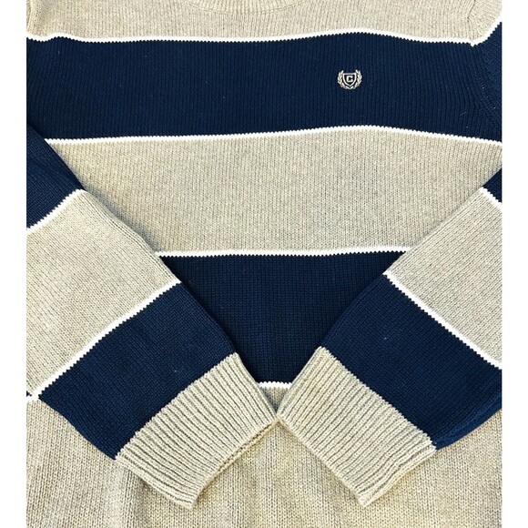 Mens Chaps Blue Gray Striped Sweater Pullover Crew Neck Classic Preppy Rugby XL - Picture 6 of 11